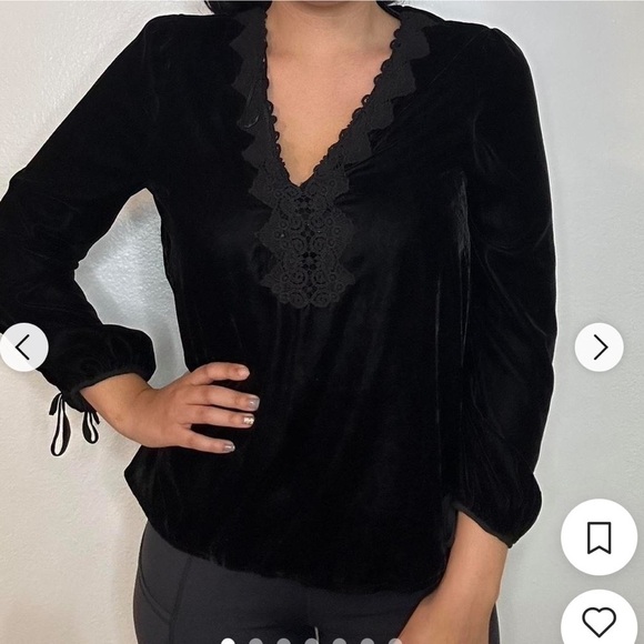 Zara Basics Black Lace V-neck Velvet Velour Size Small Tunic Romantic Goth - Picture 1 of 5